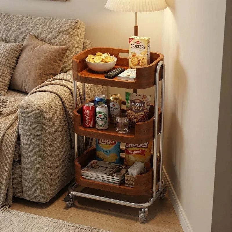 Solid Wood Mobile Coffee & Kitchen Side Table