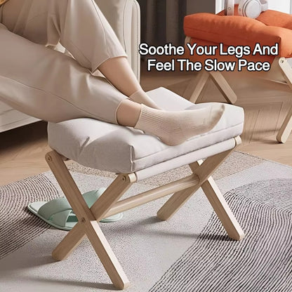 Solid Wood Shoe Changing Stool with Cushioned Seat – Folding Entryway Footstool
