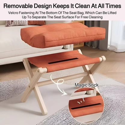 Solid Wood Shoe Changing Stool with Cushioned Seat – Folding Entryway Footstool