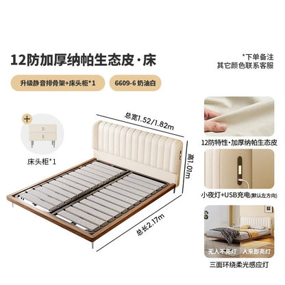 Modern White Platform Bed Frame with Charging Station