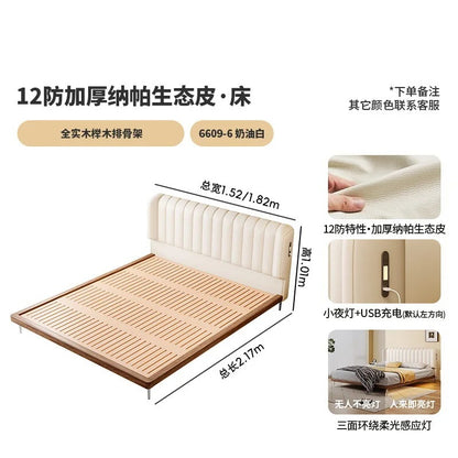 Modern White Platform Bed Frame with Charging Station