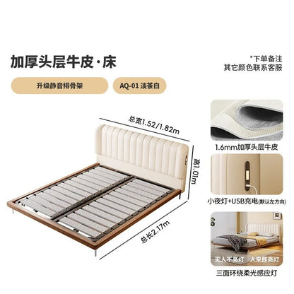 Modern White Platform Bed Frame with Charging Station