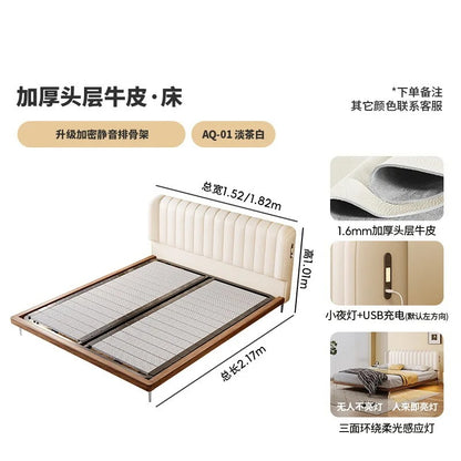 Modern White Platform Bed Frame with Charging Station