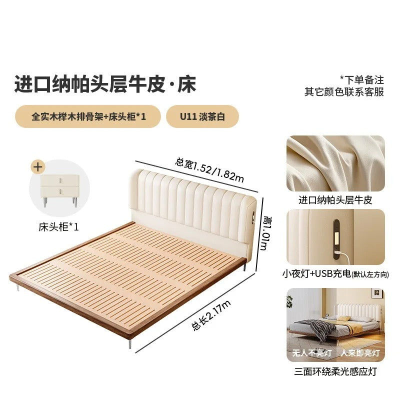 Modern White Platform Bed Frame with Charging Station