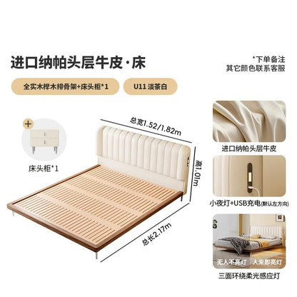 Modern White Platform Bed Frame with Charging Station