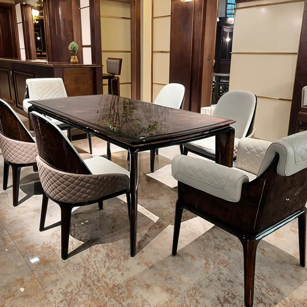 Modern 6-Seater Wooden Dining Table & Chair Set