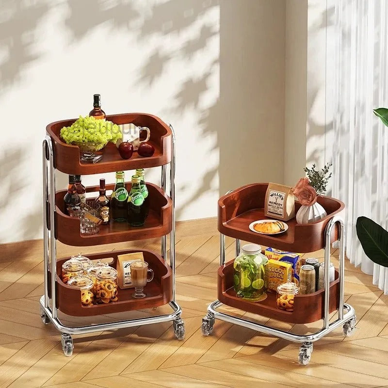 Solid Wood Mobile Coffee & Kitchen Side Table