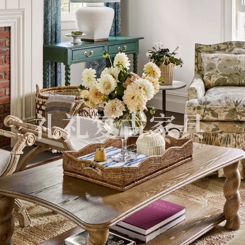 French Country Solid Wood Accent Sofa Chair