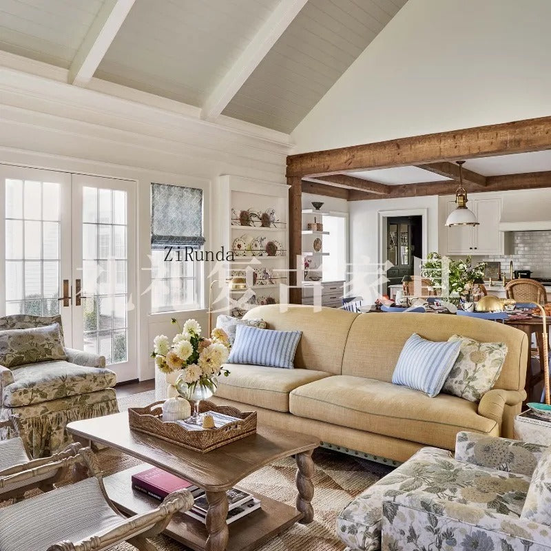 French Country Solid Wood Accent Sofa Chair