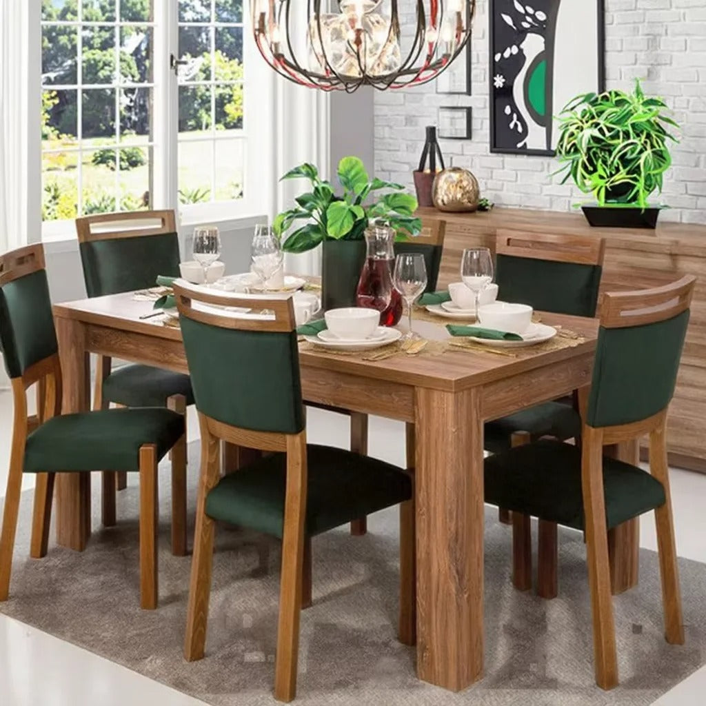 Modern 6-Seater Wooden Dining Table & Chair Set