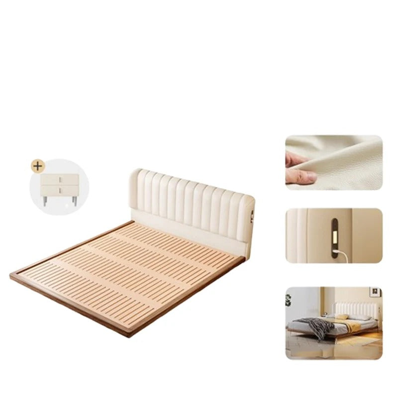 Modern White Platform Bed Frame with Charging Station