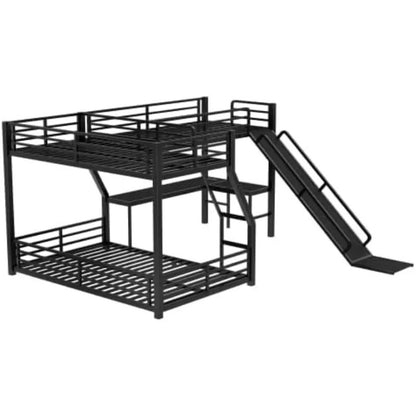 L-Shaped Triple Bunk Bed with Slide & Desk