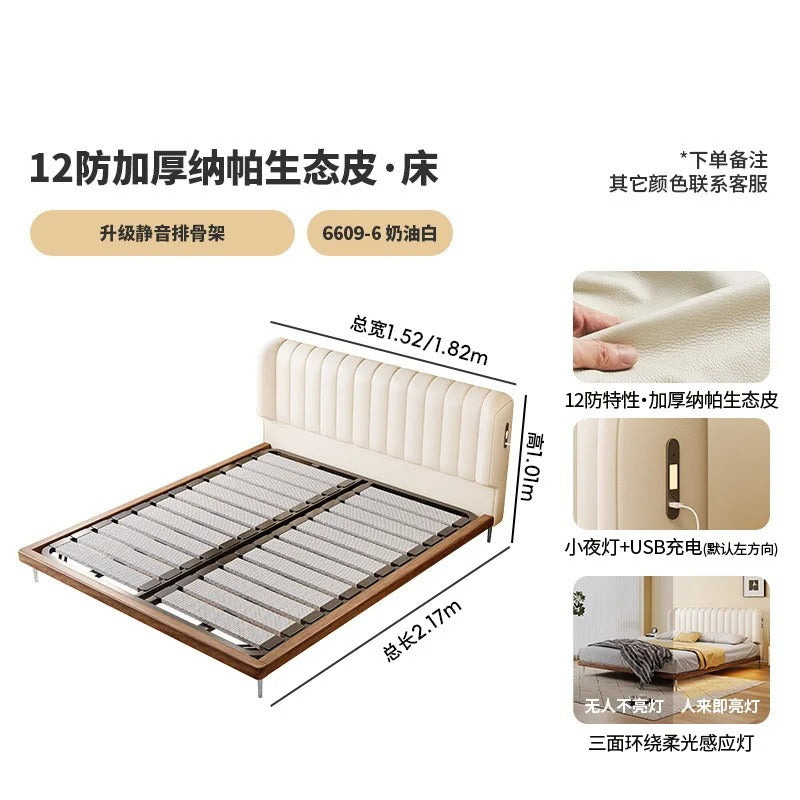 Modern White Platform Bed Frame with Charging Station